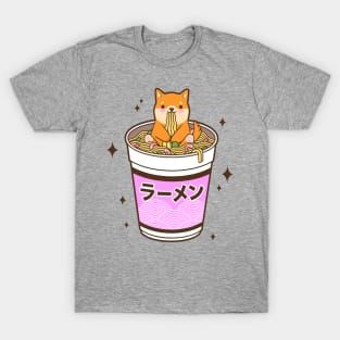 Adorable Japanese Corgi Eating Ramen in a Cup, Japan Anime Style T-Shirt